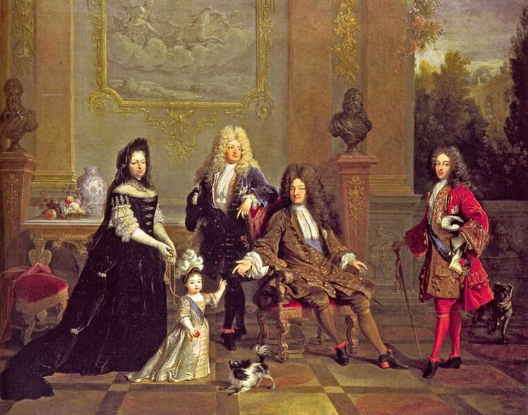 old painting of royal family with little dog